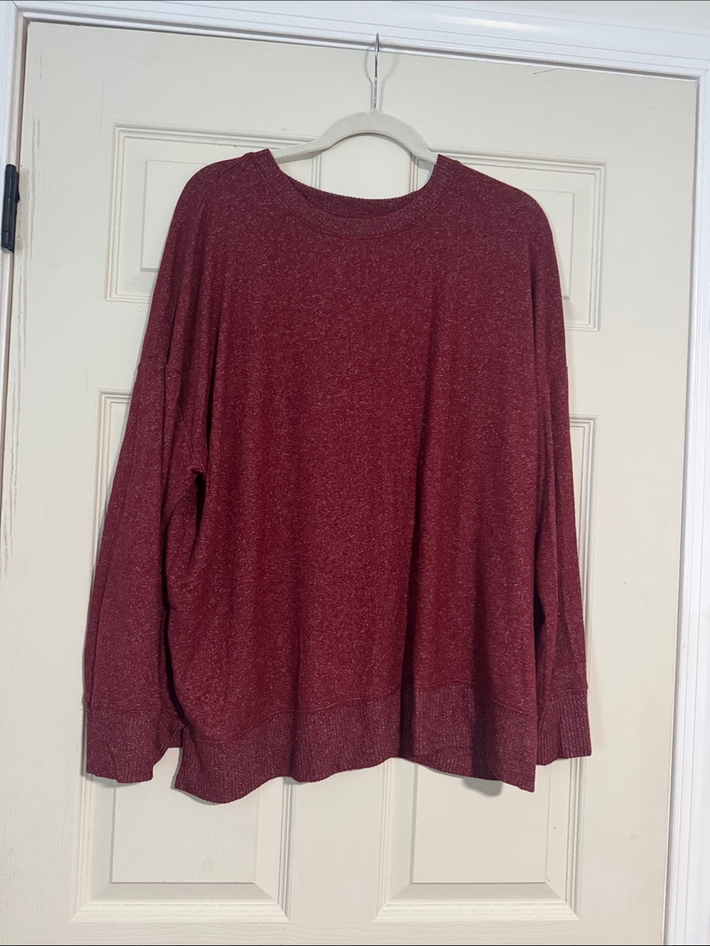 Time and Tru Relaxed Long-Sleeve Knit Top in Wine